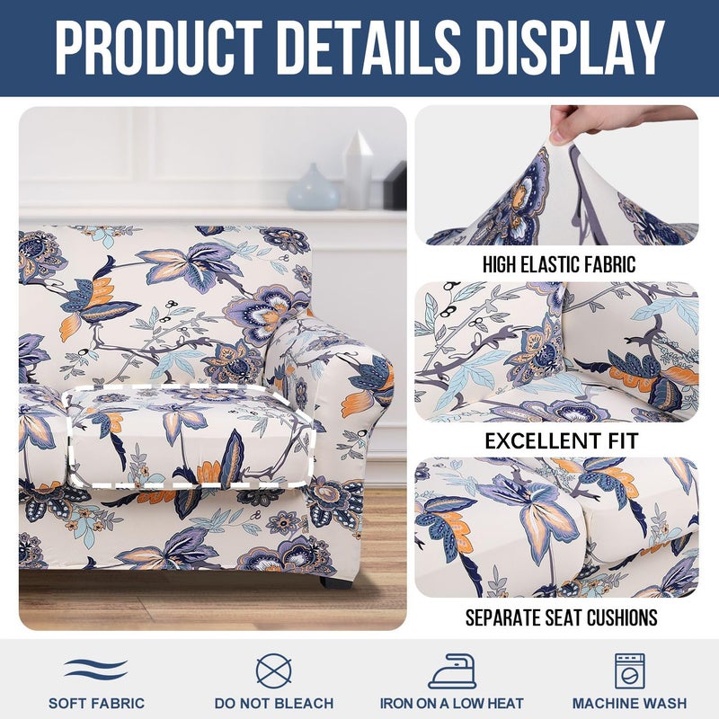 hyha Couch Cover, Floral Pattern, Stretch, Printed, 4 Pieces, Sofa Slipcovers, for 3 Separate Cushion Couch, Washable Furniture Protector for Dogs(Sofa, Vintage Flower) - Image 4